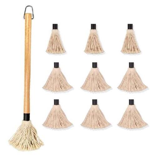 新品1 Pack Grill Basting Mop Wooden Long HandlQe With 9 Extr