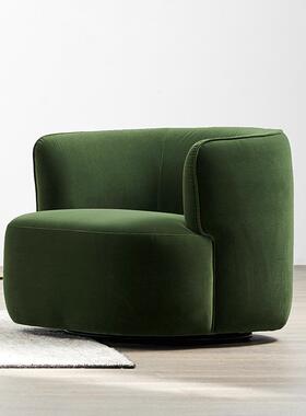轻奢布艺单人沙发椅现代简约旋转墨绿色休闲椅北欧网红办公扶手椅