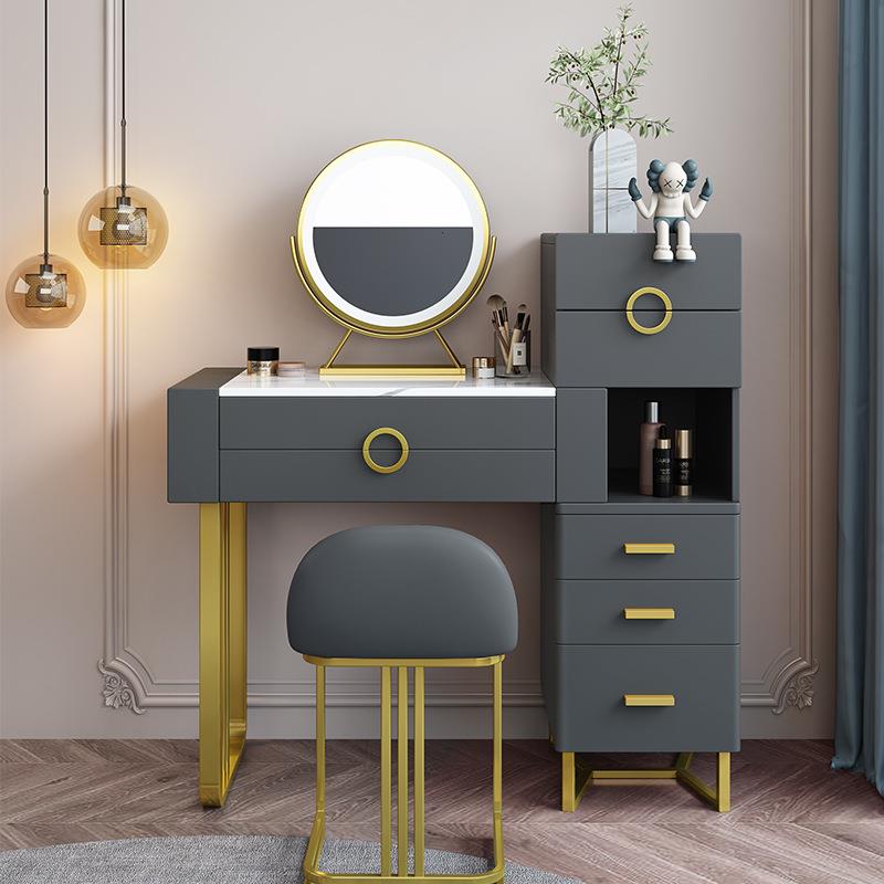 现代简约卧室家用梳妆台组合小户型意式岩板轻奢组装化妆镜化妆台