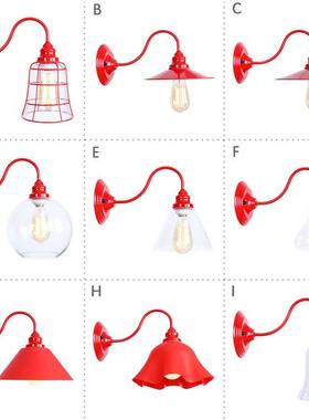 北欧个创意美式乡村过道餐厅客厅装饰复古铁艺红色玻璃铁架壁灯