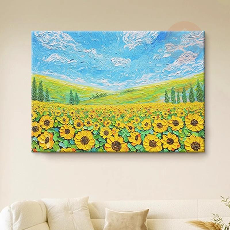 花海田园花卉奶油风景肌理手绘油画向日葵客厅装饰画卧室床头挂画