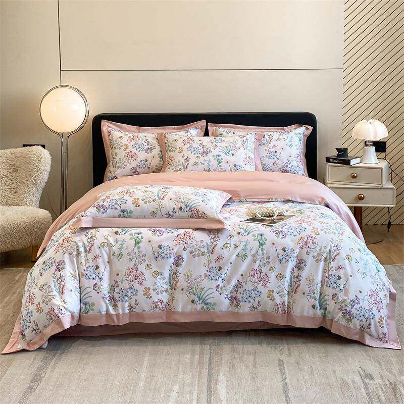 新款100s法式浪漫澳棉长绒棉数码印花四件套纯棉轻奢床上用品