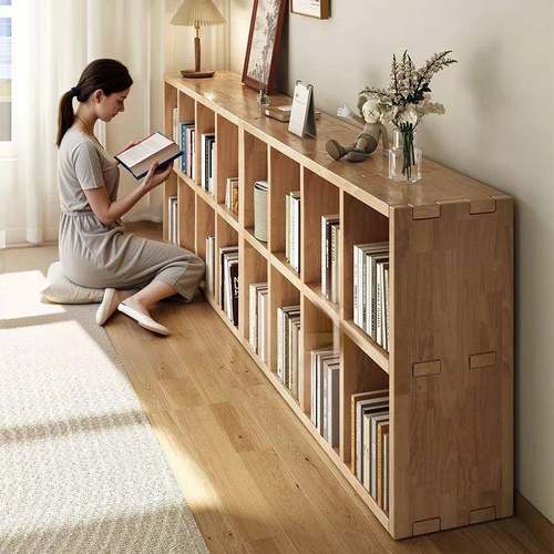 实木书柜落地置物一体靠墙儿童客厅书架简易收纳组合格子柜