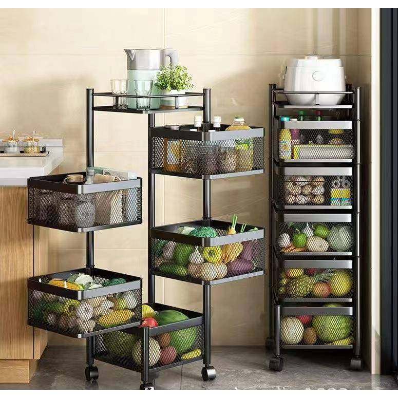 方形厨房旋转置物架家用落地客厅储物架可移动多层小推车收纳架