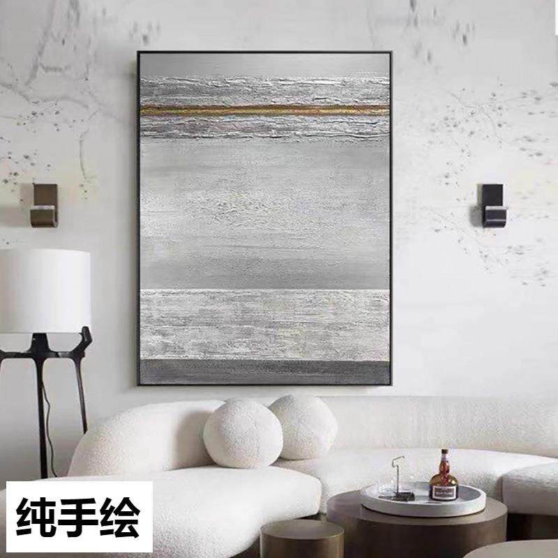 纯手绘油画客厅壁画玄关画黑白灰厚油金箔大尺寸装饰画抽象挂画