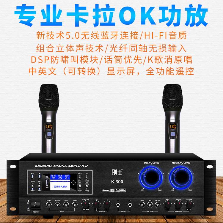 刚士专业KTV2.0AV功放机卡拉OK大功率HIFI功放家用会议重低音