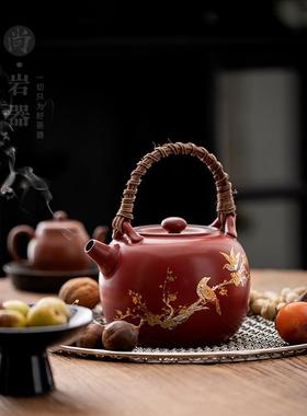 复古粗陶煮茶壶陶瓷茶壶围炉煮茶家用室内罐罐茶煮茶器红色茶壶