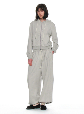 76数字贴布运动长裤 韩国正品 PARTIMENTO 立体压花垂感阔腿卫裤