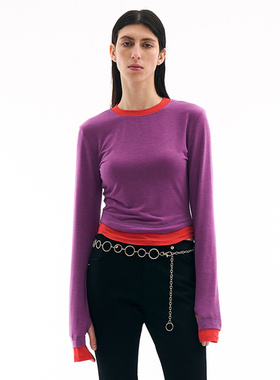 韩国正品 PARTIMENTO 2025年春季新款女款休闲双层双色长袖T恤