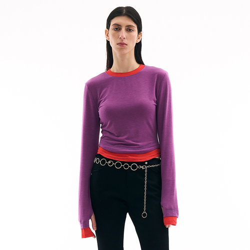 长袖休闲薄双色棉女长袖T恤