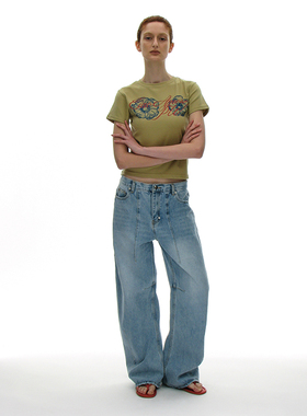 韩国正品 PARTIMENTO国内现货 2025新款中腰阔腿水洗直筒牛仔裤