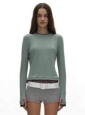 假两件上衣 韩国正品 PARTIMENTO 春夏时尚修身显瘦短款长袖T恤