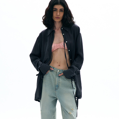宽松百搭休闲长袖蝴蝶结衬衫