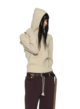 袖窿镂空保暖宽罗纹针织连帽衫 PARTIMENTO 后领纽扣开合保暖上衣