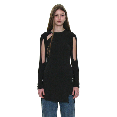 修身设计感小众正肩镂空长袖T恤