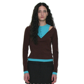 T恤 韩国正品 PARTIMENTO 拼接不规则假两件长袖 修身 显瘦高级上衣