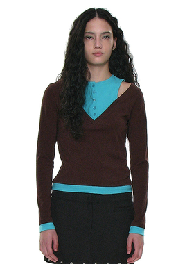 拼接不规则假两件长袖T恤 韩国正品 PARTIMENTO 修身显瘦高级上衣