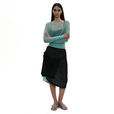 氛围感高弹力网纱拼接半身裙