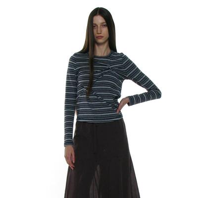 优雅美式复古条纹长袖T恤