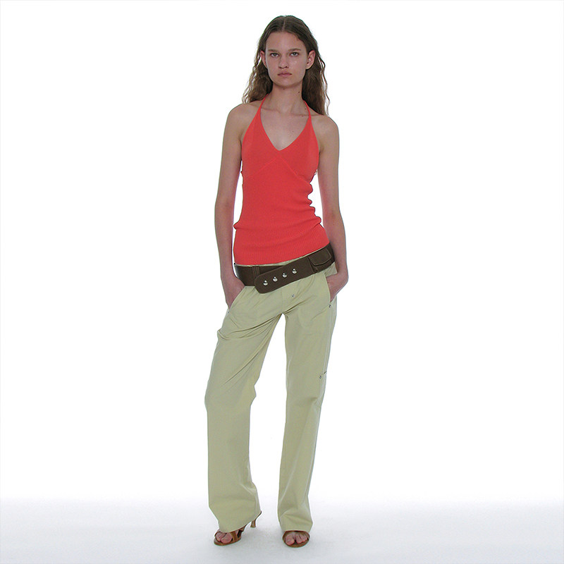 简约纯色工装长裤直筒拉链纯