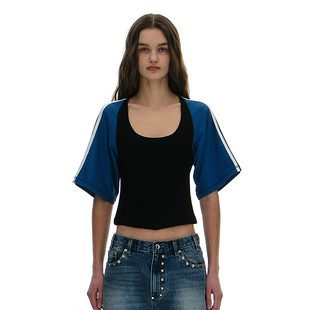 撞色插肩性感露背 韩国正品 PARTIMENTO 25SS时尚个性拼色袖T恤