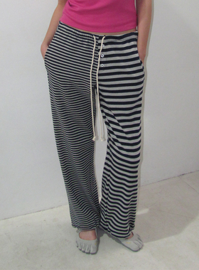 条纹拼色小众设计运动卫裤 PARTIMENTO 柔软高弹针织宽松休闲长裤