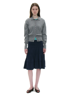 针织抽褶层叠中长裙 韩国正品PARTIMENTO 柔软高弹性松紧腰半身裙