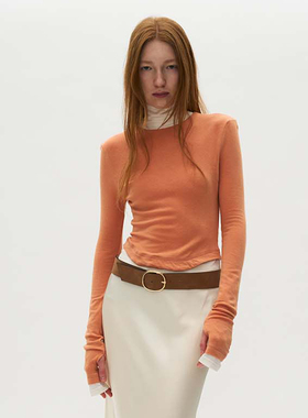 柔软高弹休闲撞色设计感上衣 PARTIMENTO 修身双层假两件高领T恤