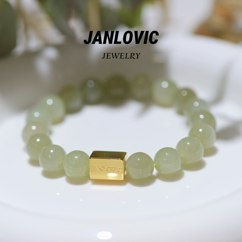 JANLOVIC天然和田玉手串晴水色男女款本命年马年礼物生日礼品轻奢