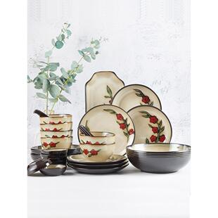 玉泉花藤碗碟餐具套装韩式创意手绘陶瓷组合套餐家用加厚防烫中式