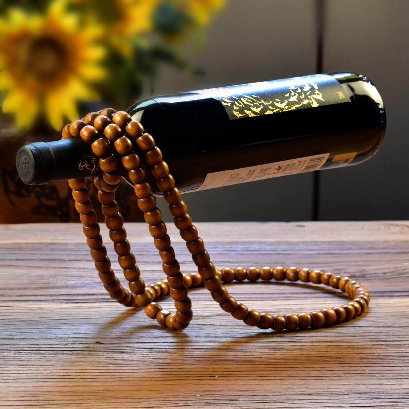 创意木珠红酒架中式覆古实木质珠炼 炼 摆件餐桌面装饰工艺礼品摆