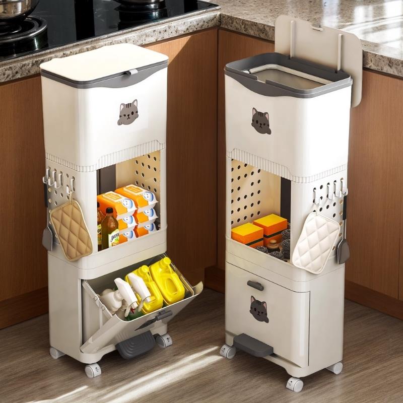 置物架可移动多层加高款免弯腰滑盖多功能厨房垃圾桶家用2025新款