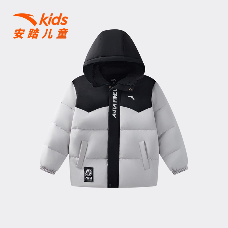 安踏儿童25年冬季新款男童短羽绒服连帽羽绒服上衣外套