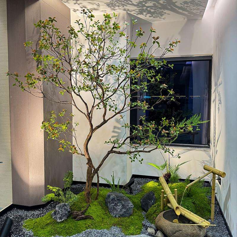 精品海岛春花仿真绿植室内装饰造景落地摆件简约植物中式茶室景观