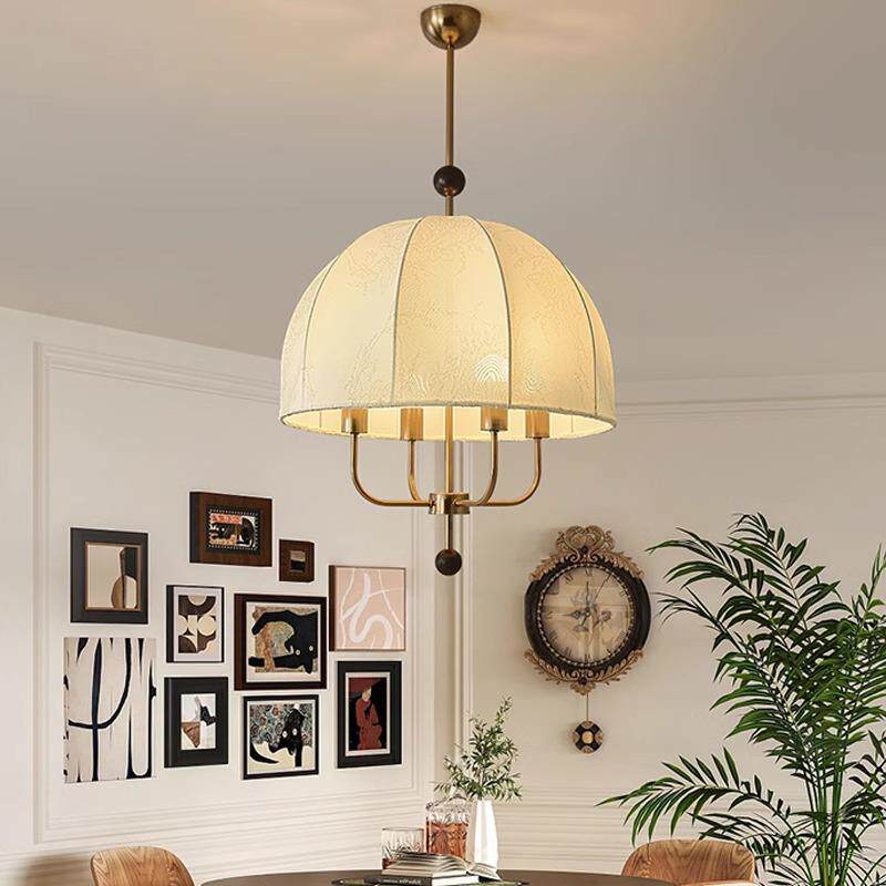 58法式复古布艺餐厅灯中古风花纹实木卧室过道衣帽间栗子新中式灯