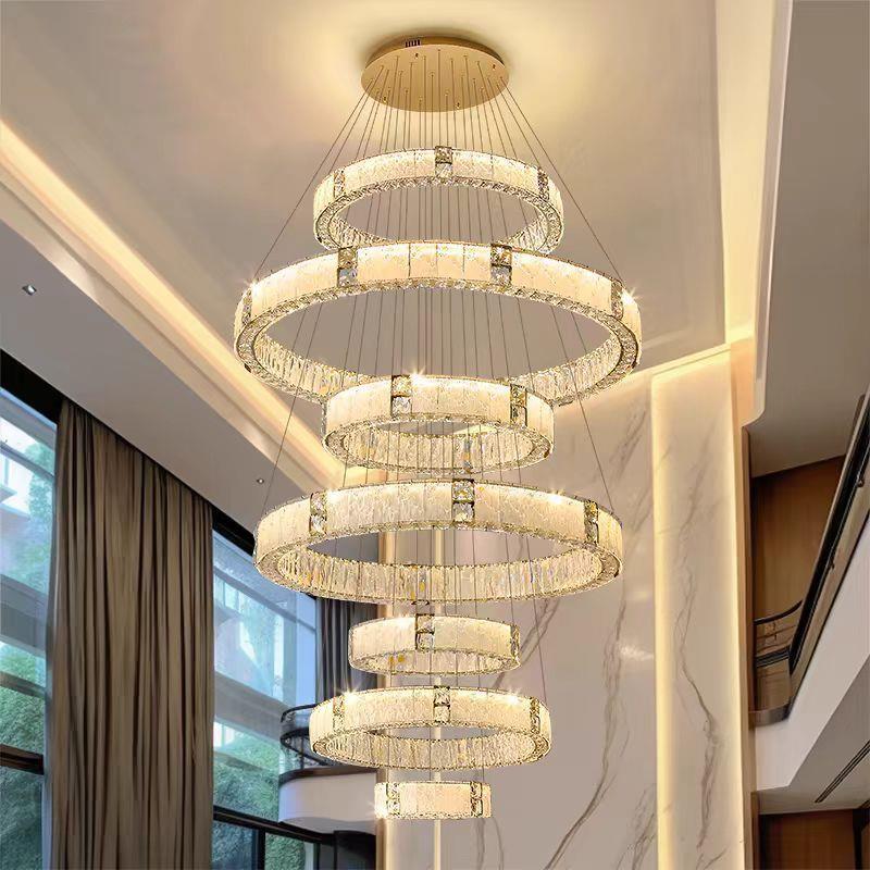 复式楼大吊灯别墅中空客厅吊灯楼中楼高端水晶灯酒店大堂新款吊灯