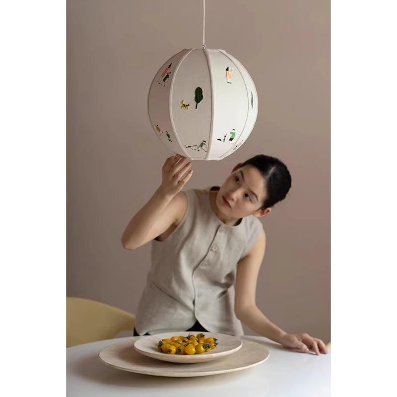 丹麦vintage“中央公园”棉麻刺绣吊灯卧室客厅悬浮主灯