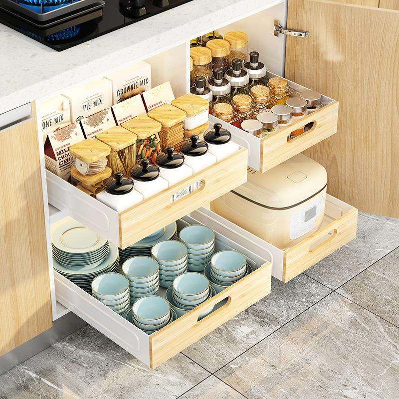 厨房橱柜内抽屉置物架多功能下水槽餐具储物盒家用抽拉分层收纳篮