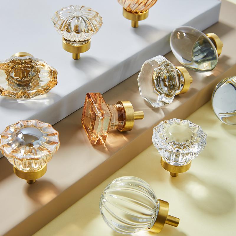 水晶鸽子蛋香槟色抽屉衣柜门把手橱柜子轻奢现代简约透明欧式拉手