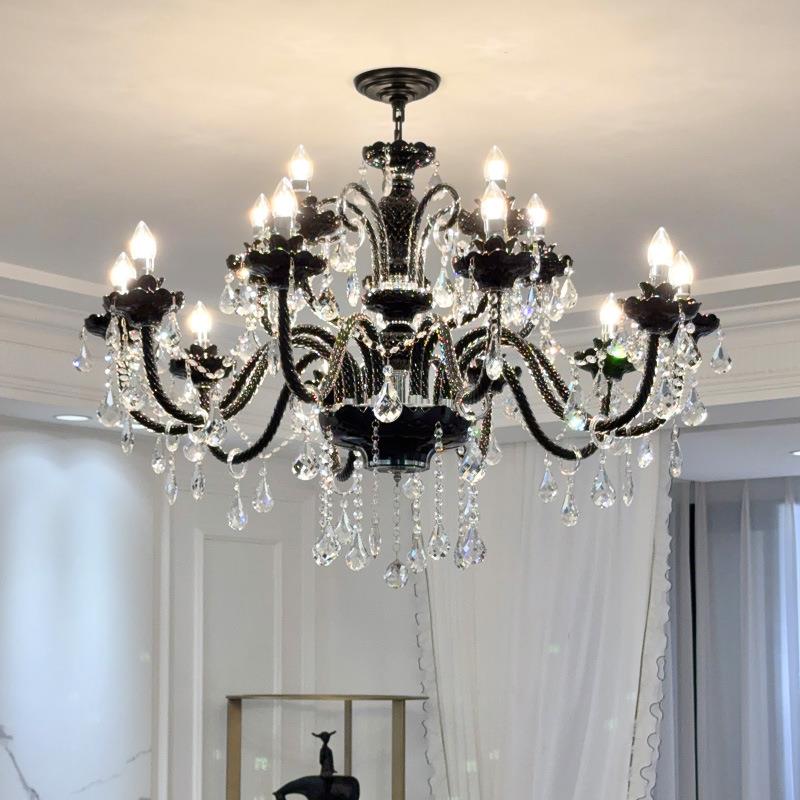 法式复古黑色客厅吊灯美式高级感卧室房间主灯轻奢餐厅水晶灯具