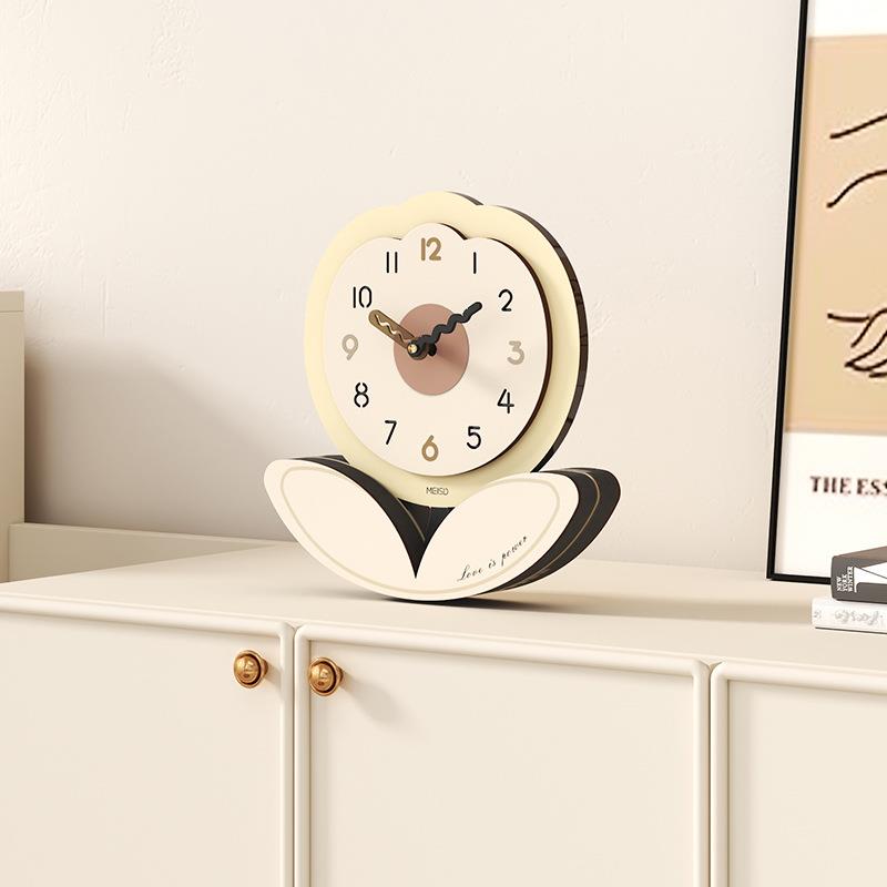 郁金香桌面摆件创意钟表摆放式客厅电视柜时钟摆台式家居饰品座钟