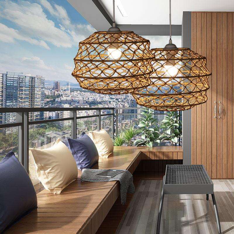 可折叠手工编织灯罩 创意民宿餐厅酒店灯具灯饰设计师款吊灯灯笼