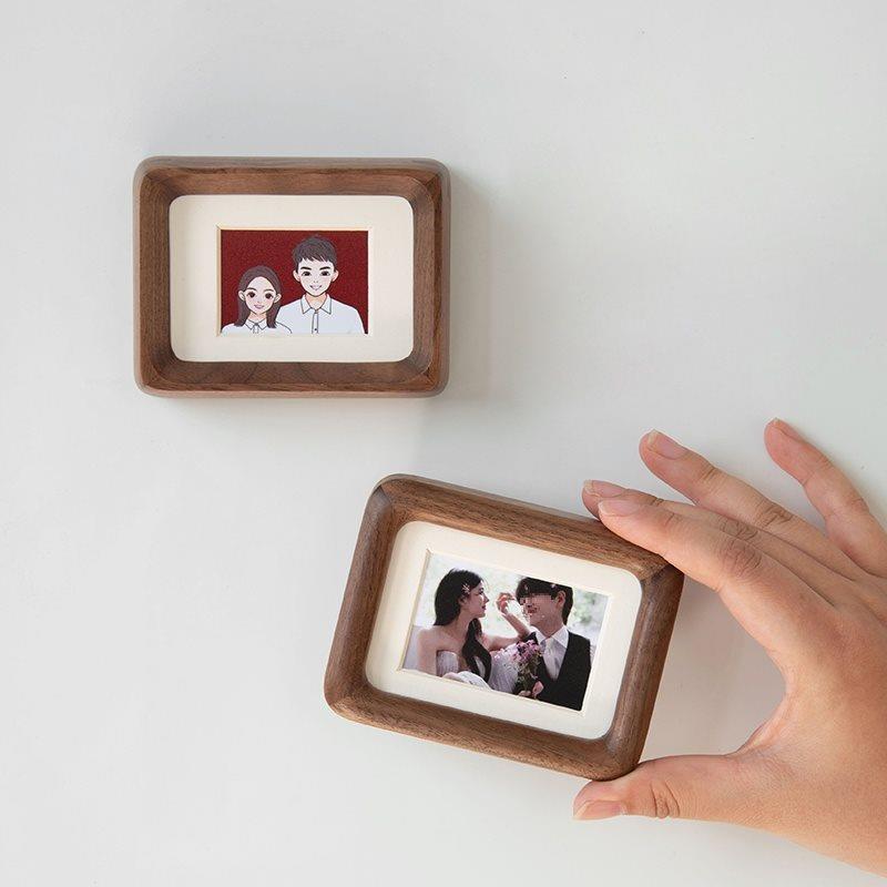 初实木磁吸冰箱贴相框拍立得展示架照片3三寸迷你小摆件