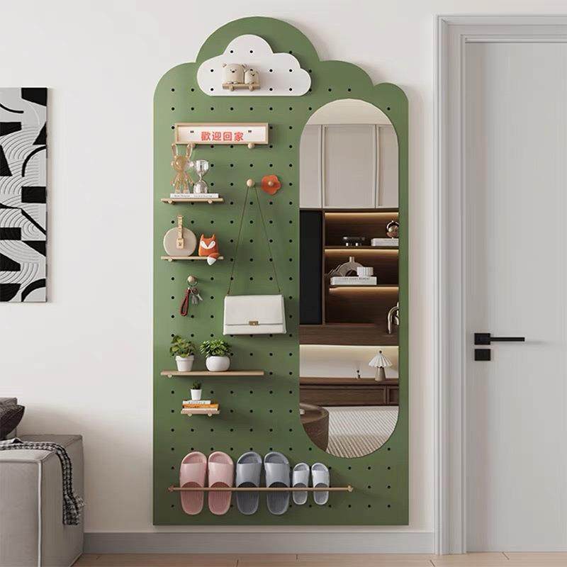 实木洞洞板全身镜一体式隐藏穿衣镜家用卧室试衣镜造型墙玄关镜子