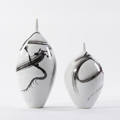 现代新中式陶瓷细嘴花瓶摆件样板房售楼处酒店别墅茶室软装饰