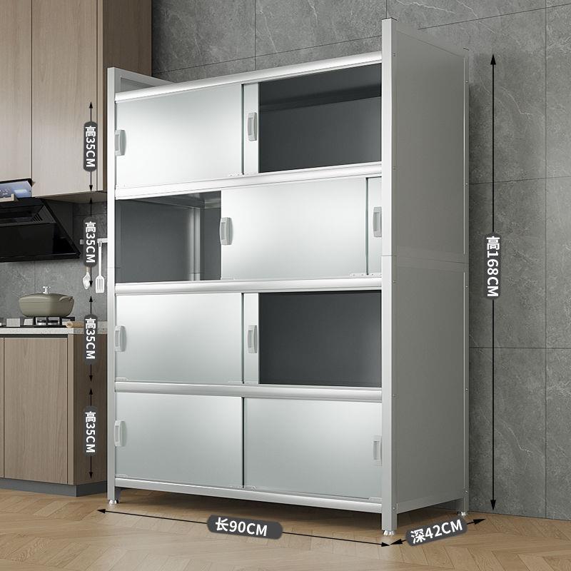 不锈钢置物架多层落地厨房锅碗柜微波炉收纳柜封闭多层蔬菜餐边柜