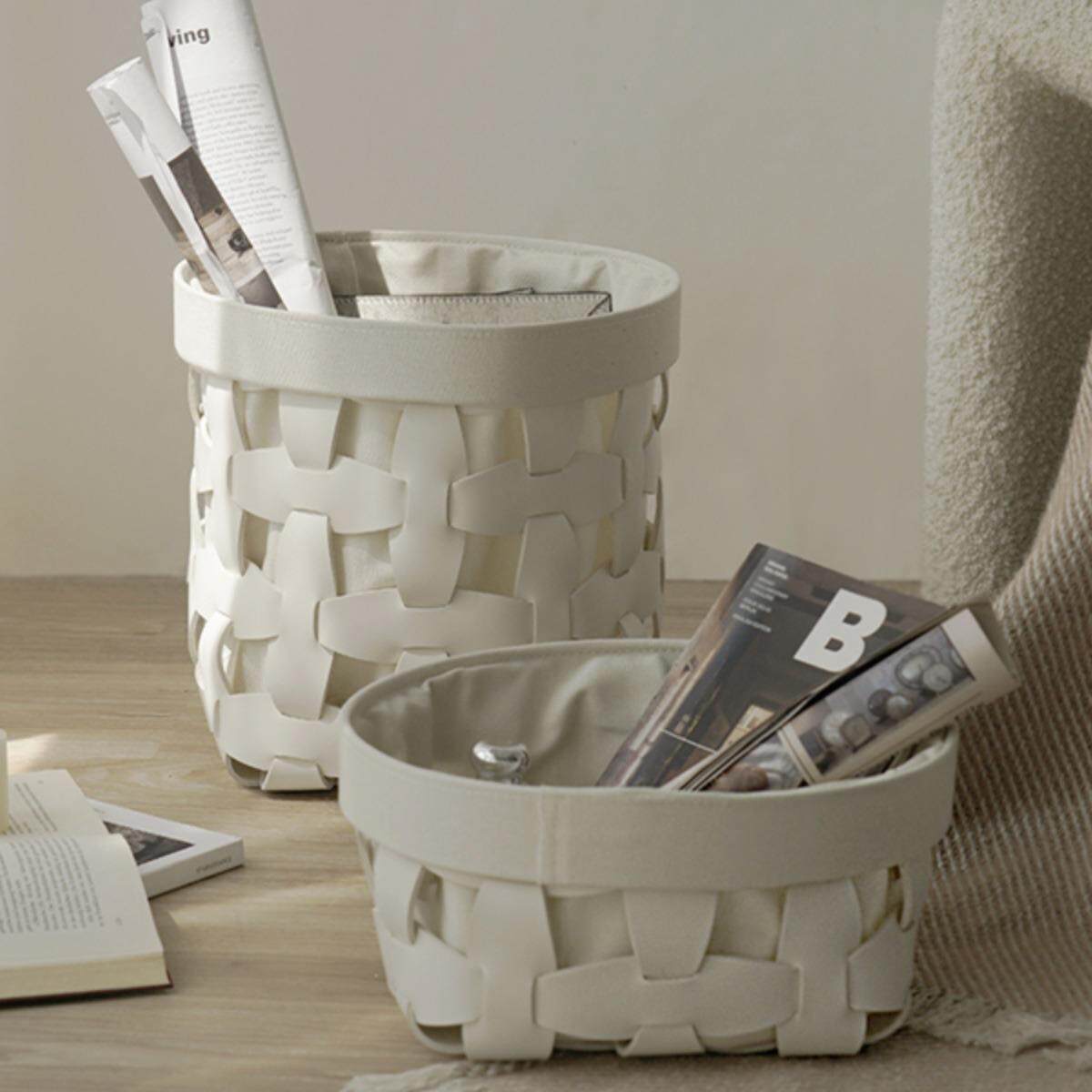 现代简约高档皮革收纳筐脏衣篓 酒店民宿家用编织篮杂物篓置物筐