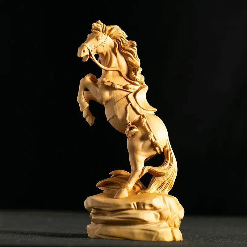 小叶黄杨木雕刻手工艺品马到功成家居装饰生肖马文玩收藏送礼摆件