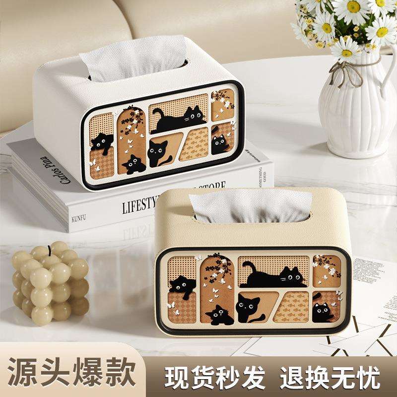 25新款卡通猫咪纸巾盒客厅高颜值现代轻奢卧室餐桌创意抽纸盒