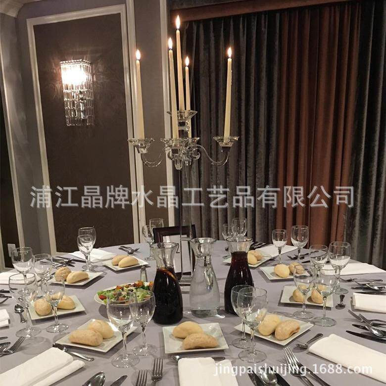 五头水晶烛台欧式婚礼路引多头玻璃花架创意婚庆餐桌水晶摆件用品